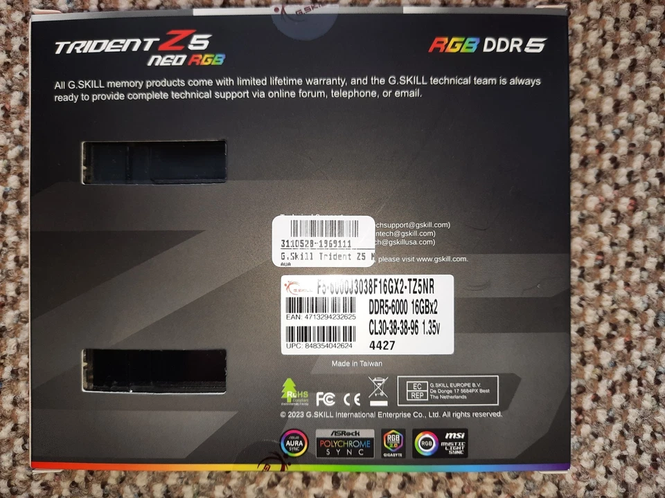 G.Skill TRIDENT Z5 neo RGB , DDR5 6000 2x16GB, CL30-38-38-96 1.35v, gebraucht - Bild 2 von 4