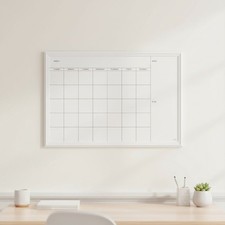 White Wood Magnetic Dry Erase Calendar 30" x 20"   Includes Two Magnets
