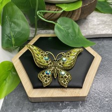 1.81x2.55  Butterfly Gold-tone Rhinestone Brooch Lapel Pin New Free Ship B7915