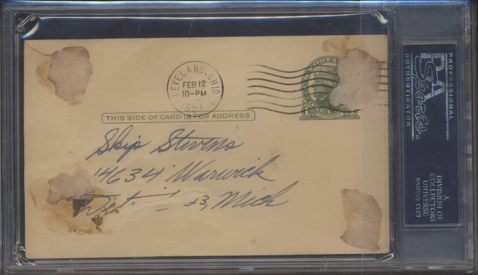 Hank Greenberg Detroit Tigers Baseball Autographed Government Postcard PSA SLAB - Image 2 of 2