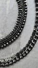 LOT OF 2 RHINESTONE STATEMENT NECKLACES GUNMETAL TONE CHAINS ALL ADJUSTABLE  — photo 2