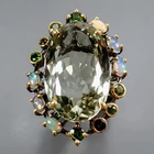 Handmade 34 ct Natural Green Amethyst Ring 925 Sterling Silver Size 7.5 /R473537