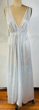VTG TIMELESS CLASSICS BLUE SHEER FLORAL PRINT LACE TRIM NEGLIGEE NIGHTGOWN S/M