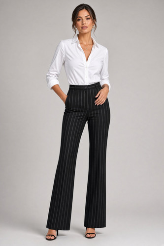 Moschino Couture, Vintage Moschino Couture Trouser Pants in Charcoal Striped Stretch Wool 6 Italy