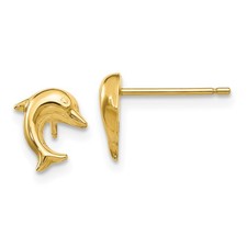 14k Yellow Gold Small Dolphin Post Earrings Womens Beach