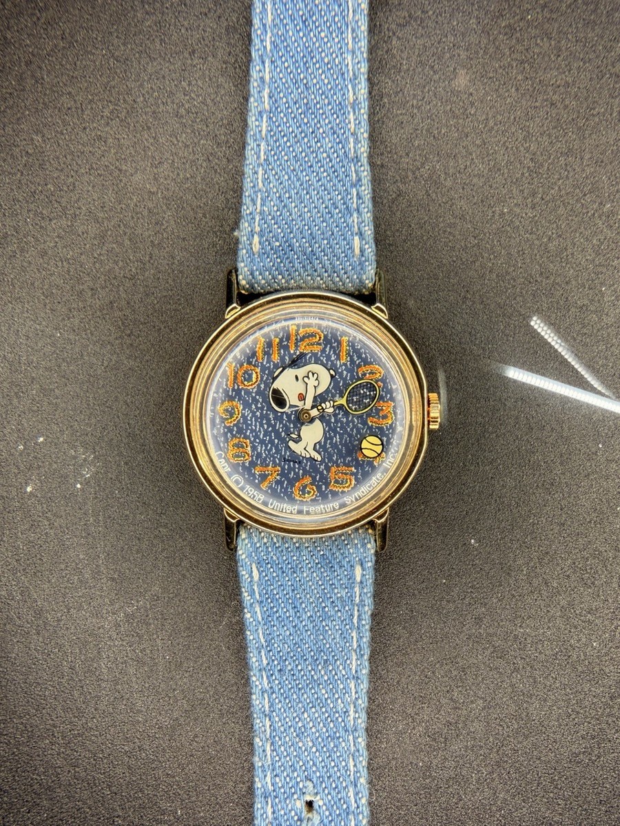Vtg 1958 Snoopy Tennis Mechanical Denim Blue Mystery Dial Watch | eBay
