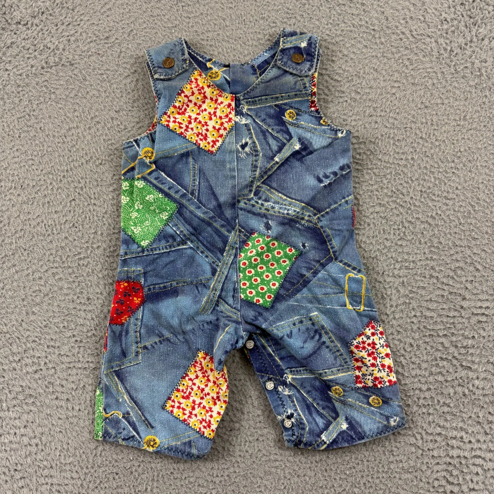 Vintage Overalls Toddler 5 Patchwork Denim Short One Piece Colorful Outdoor 90s