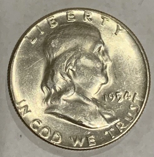 1954 Franklin Half Dollar Uncirculated Silver Coin 50C 0.9 Fineness