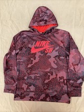 Nike SB Hoodie Sweatshirt Xl Boys Red Grey Patterned