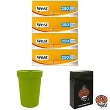 4 Pack West Yellow Extra Filterhülsen + Autoaschenbecher + Zigarettenbox