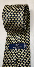 Brooks Brothers 346 Silk Tie Navy Gold Geometric Check Made in USA Classic