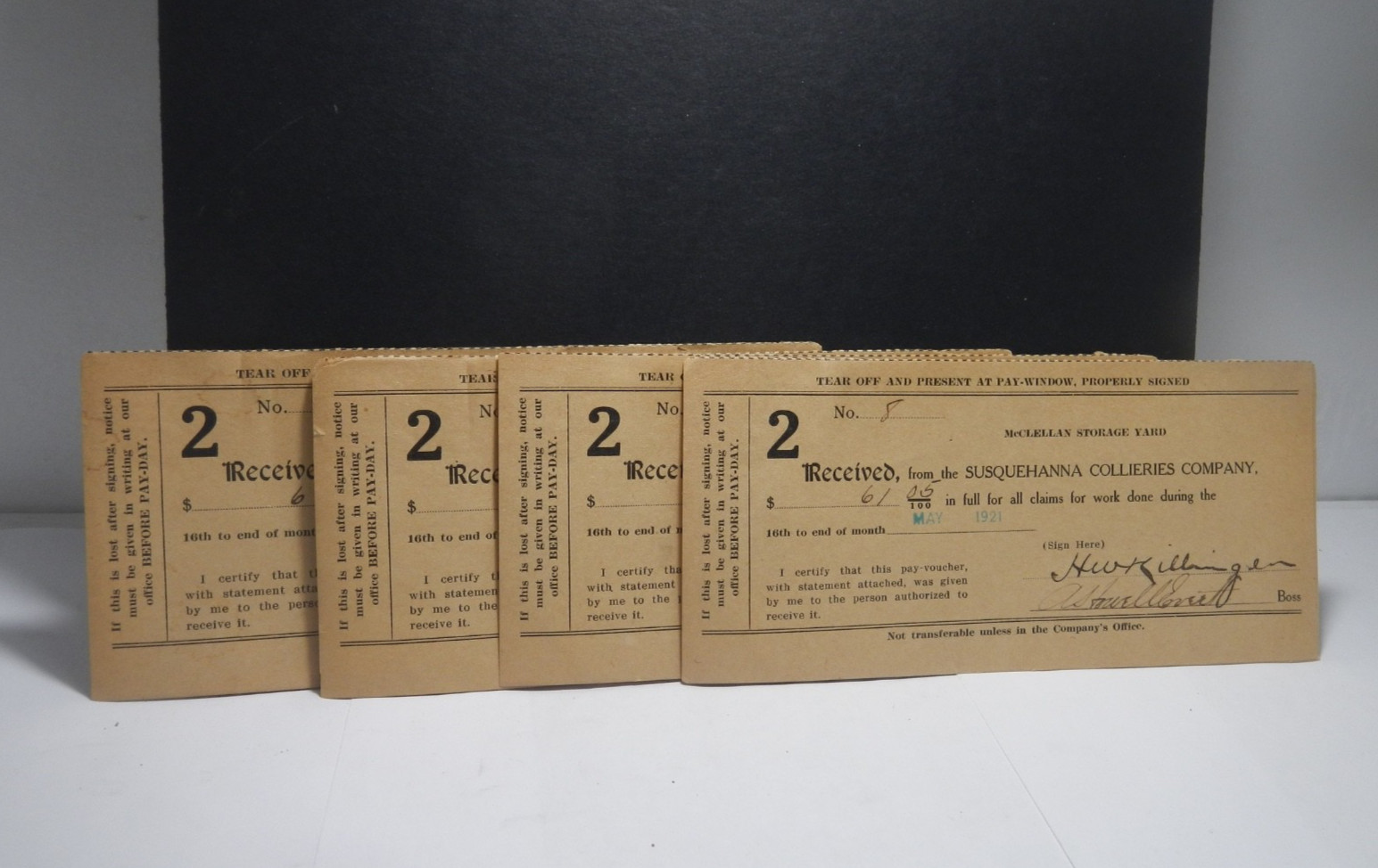 Vintage Susquehanna Collieries Mining Anthracite Coal Paystub 1921 Shamokin Pa