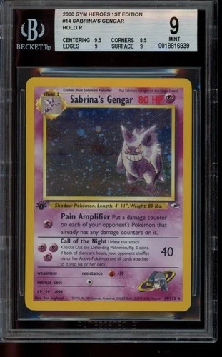 BGS 9 MINT Pokemon Sabrina’s Gengar Gym Heroes 1st Edition Holo Rare 14/132