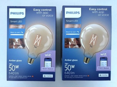 2 x PHILIPS SMART LED E27 BERNSTEIN GLASKUGEL WARM - KÜHL - 7W = 50W 640lm