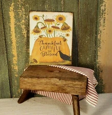 VINTAGE FOLK ART PRIMITIVE STYLE FALL PUMPKIN CROW THANKSGIVING CANVAS SIGN