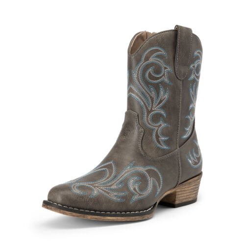Women Embroidered Cowboy Cowgirl Western Boots Square Toe Side Zip Ankle Boots - Picture 21 of 43