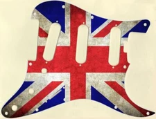 Stratocaster Pickguard Custom to fit Fender SSS11 Hole ELITE Flag UK Pat Worn