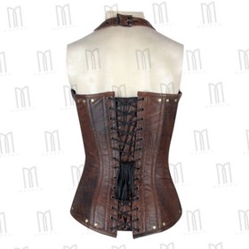 Faux Leather Underbust Corset top lingerie for women renaissance Neck bustier