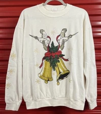 Vtg Christmas Crewneck Sweatshirt Size Large Turtle Dove Bells Made In USA 50/50