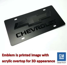 Full Black Chevy Bowtie Emblem License Plate w/ 3D Gloss Chevrolet Script Logo