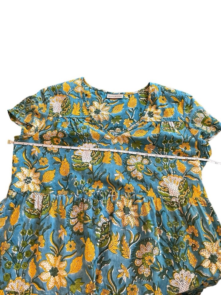 Fitzroy & Willow Blue Block Floral Print Tiered Cap Sleeve ALine Dress
