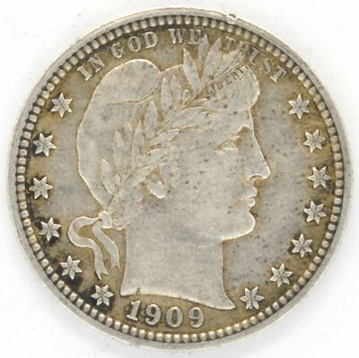 【希少年/115年前】1909年 アメリカ バーバークォーター 25セント銀貨 1909 Barber Quarter Dollar US 90% Silver 25 Cent Coin Philadelphia