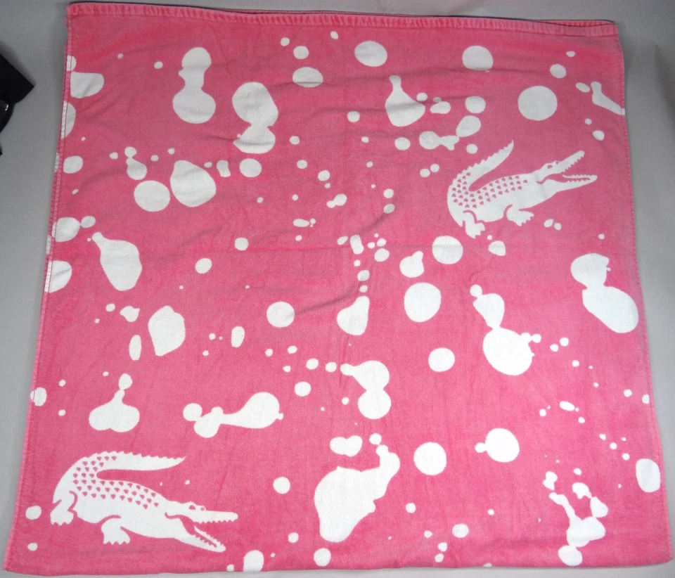 LaCoste Beach Bath Towel Pink Crocodile Alligator Splatter Clean Minty 36x67 in - Image 3 of 4