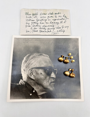 Rare WILLIAM SPRATLING Modernist 18k Gold Ball Cufflinks Set & Signed Photograph