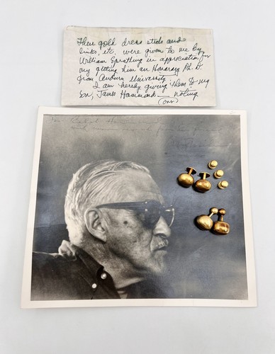 Rare WILLIAM SPRATLING Modernist 18k Gold Ball Cufflinks Set & Signed Photograph