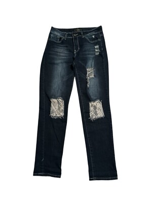 L&B Lucky & Blessed Denim Jeans Women's 8 Manufactured Distressed Holes & Lace