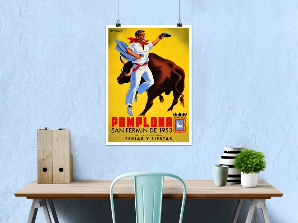 Spain, Pamplona, San-Fermin, 1953 — Retro corrida travel poster,retro travel art - Image 2 of 4