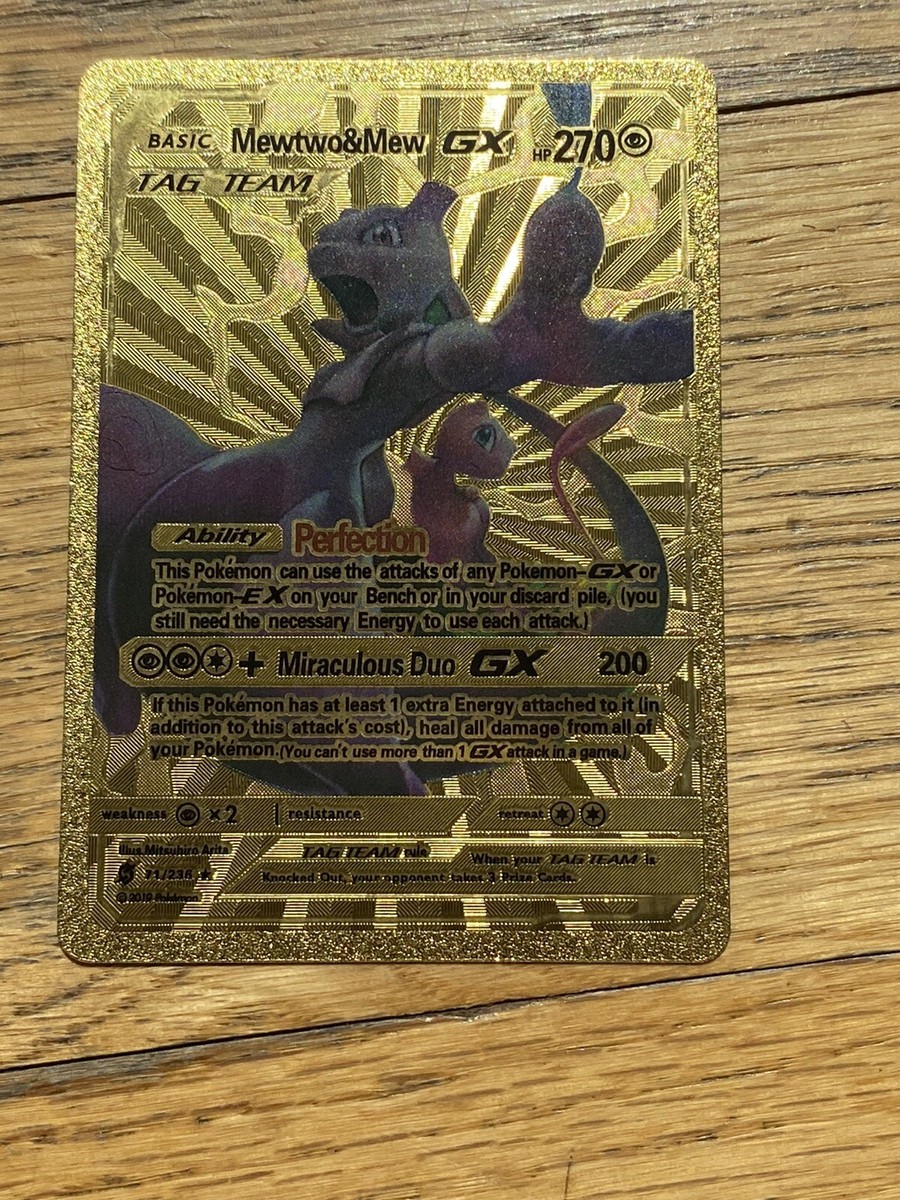 Tag Team Mewtwo & Mew GX Shiny Silver Foil Pokemon Card Mint