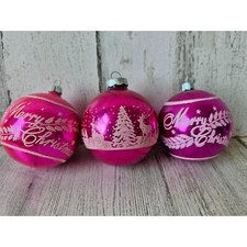 Vintage radko shiny Brite pink ball glitter ornament mercury deer reindeer Xmas