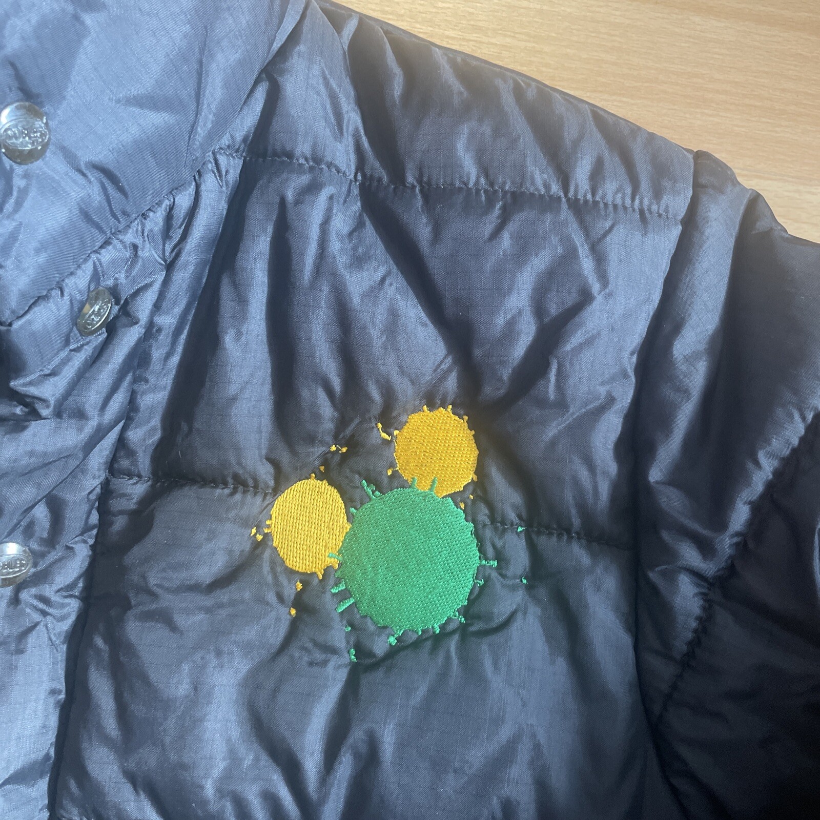 Disney Channel Puffer Jacket Mickey Mouse XS Rare Green Yellow Logo Vintage image 2