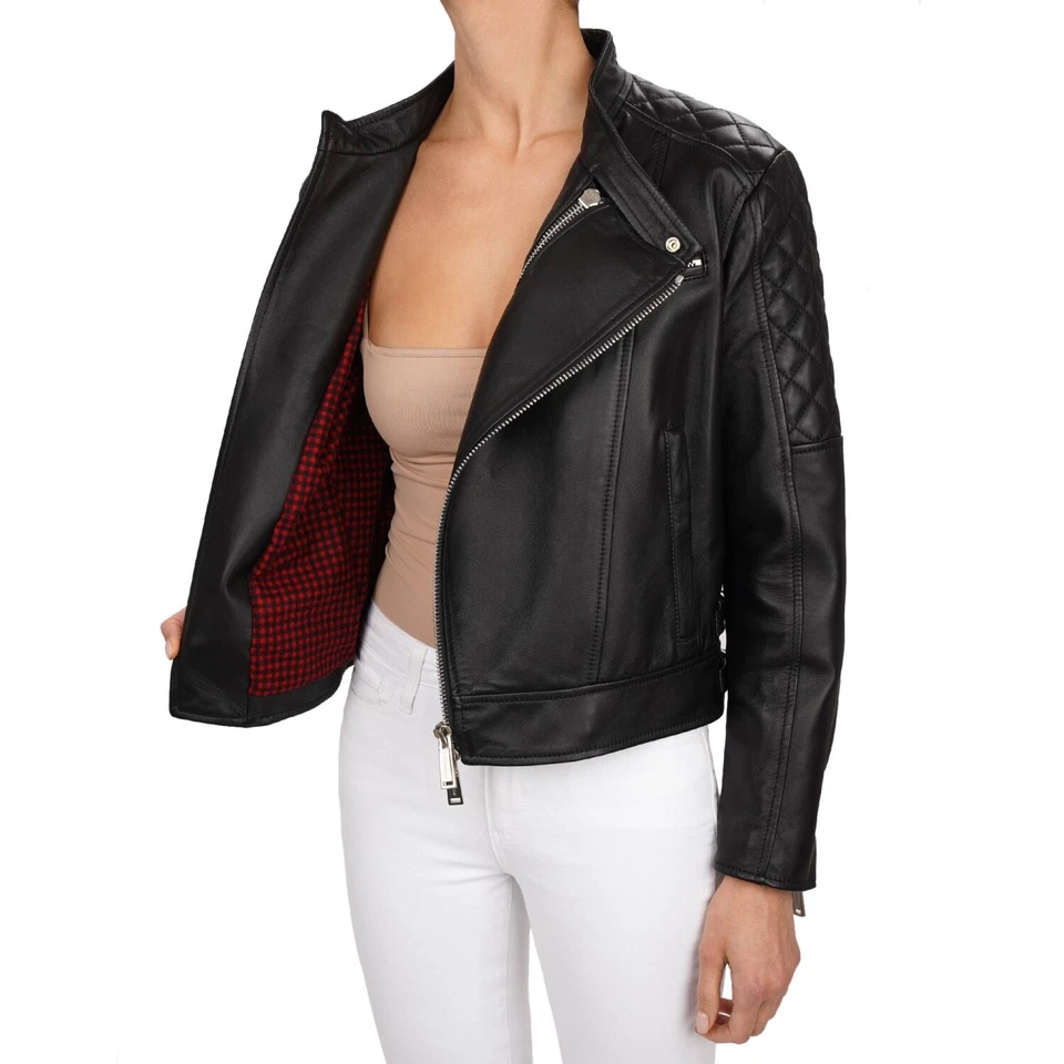 DSQUARED2 Quilted Biker Leather Jacket Black Silver 46 M L 07147 - Image 4 of 4