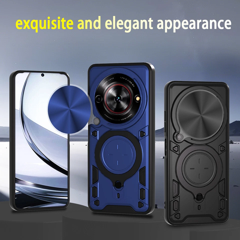 For ZTE nubia Focus 5G, Hybrid Armor Slide Lens Camera Magnetic Stand Cover Case - Image 3 of 4