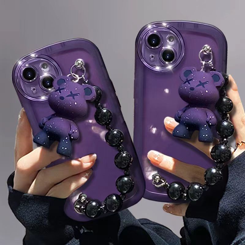 Luxury Purple Cool Bear Chain Cover Case For iPhone 15 Pro Luxury Purple Cool Bear Chain Cover Case For iPhone 15 Pro