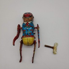 Vintage Natraj Tin Litho Wind-up Flipping Monkey w Key