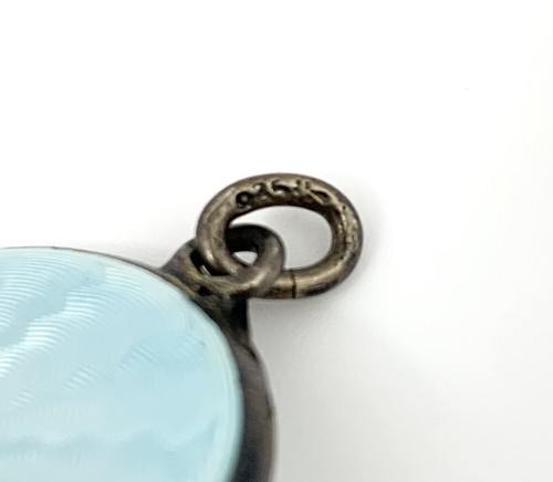 Edwardian 935 Sterling Silver Blue Pink Rose Bud Guilloche Enamel Locket Pendant - Picture 6 of 8