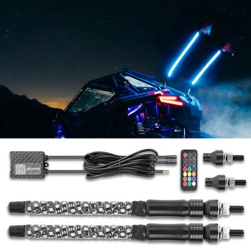 Pair 1FT Lighted Spiral LED Whip Antenna RGB w/ Remote For Polaris RZR UTV ATV - Foto 9 di 14