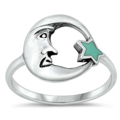 Moon Star .925 Sterling Silver Toe Ring - Cute Fashion Band, Sizes 2-12, Hypoallergenic