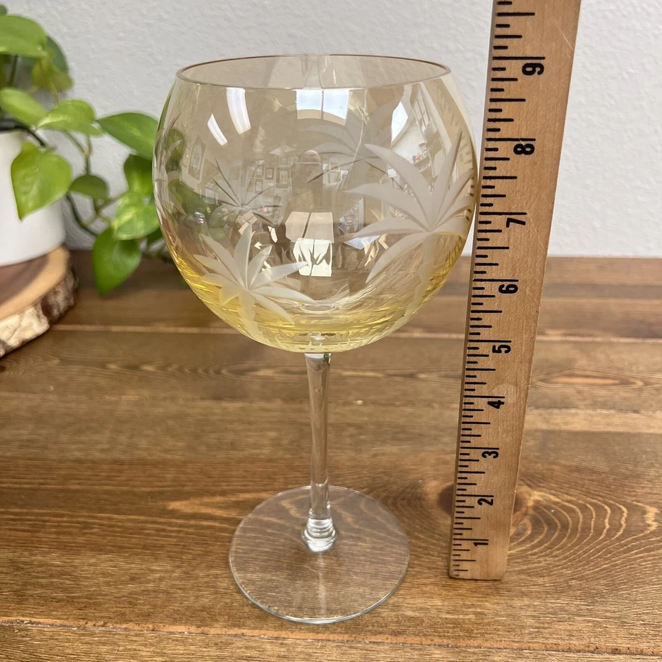 Lenox Vidrio Ámbar Colonial Británico Palmeras Corte Grabado Globo Vino Blanco Foto 4 de 4