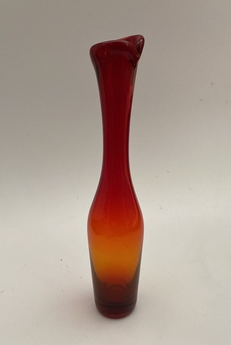 Vtg Mid-Century Blenko Red Orange Glass Vase 12” - Picture 2 of 8