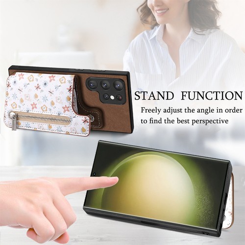 Fr Samsung S25 Ultra/S24 FE/S23+/S22 Flower Floral Zipper Card Wallet Stand Case - Zdjęcie 32 z 64