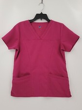 Maevn Scrub Top Womens Adult Size Small Color Purple Short Sleeve Pockets V Neck