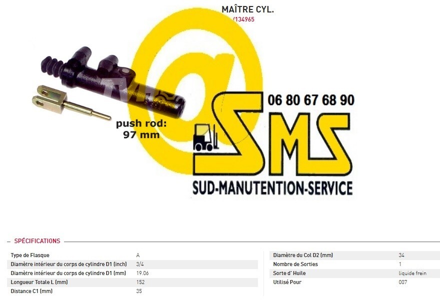 Maître-cylindre de frein Clark pour chariot élévateur TM 15 en fonte d'acier
