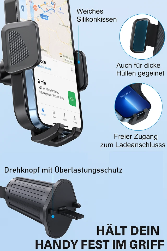 Handyhalterung Auto Handy Halterung Kfz Smartphone Halter Handyhalter 2in1 Set - Bild 4 von 4