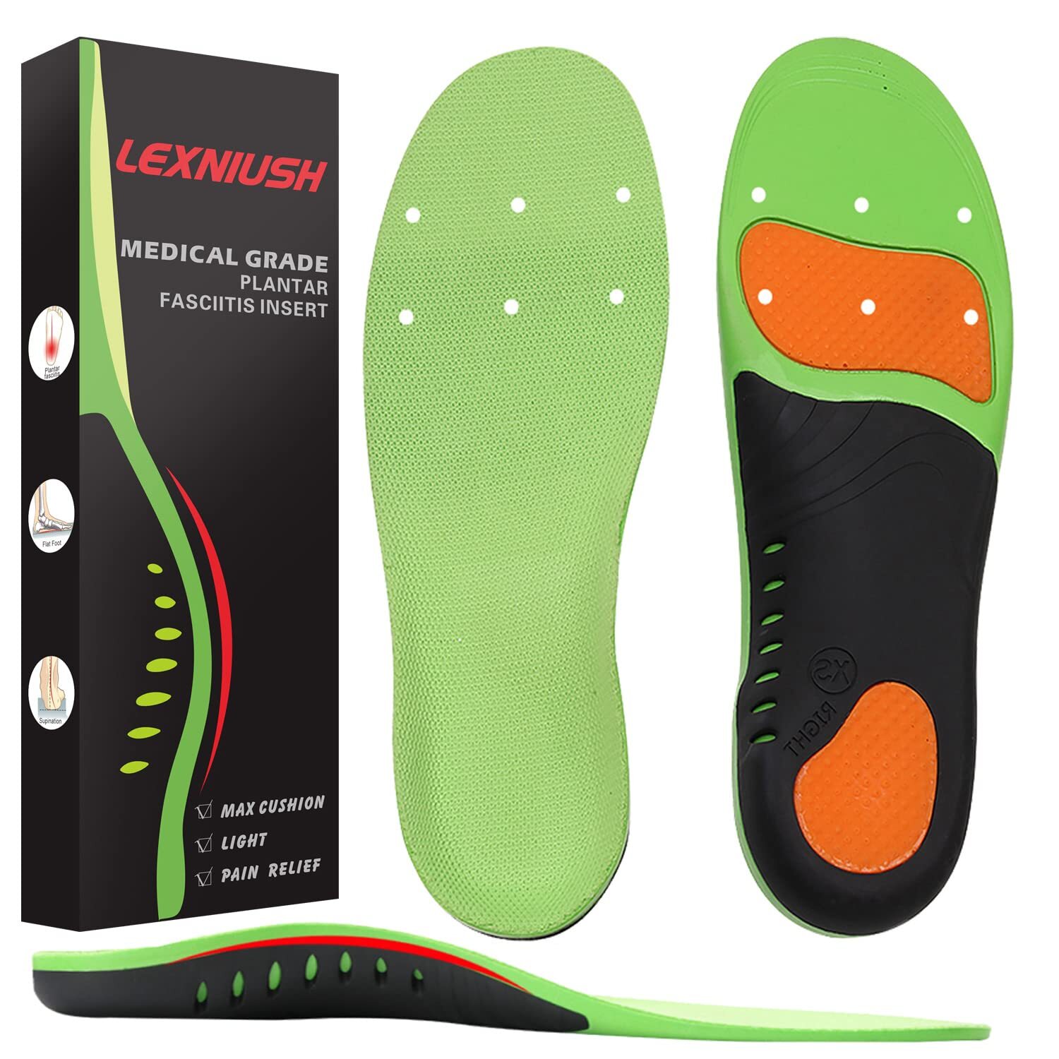 Plantar Fasciitis Arch Support Shoe Inserts Women & Men - Insoles Orthotic In...