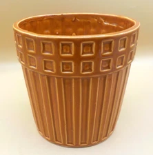 Vintage MCM Golden Brown Embossed Planter Arts and crafts style 6" tall 6" dia