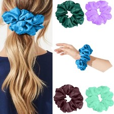5 Women Scrunchies Elastic Hair Band Ties Silk Satin Ponytail Holders Hair Rope